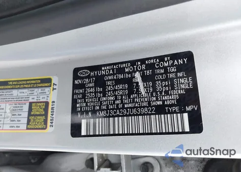 2018 Hyundai Tucson Value z USA, uszkodzony, nr VIN KM8J3CA29JU639822